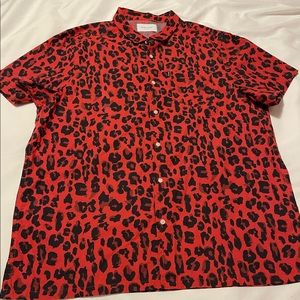 OVADIA & SONS Red Leopard Short Sleeve Button-Up